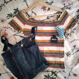 Charlotte Russe Striped Lettuce Off the Shoulder Shirt